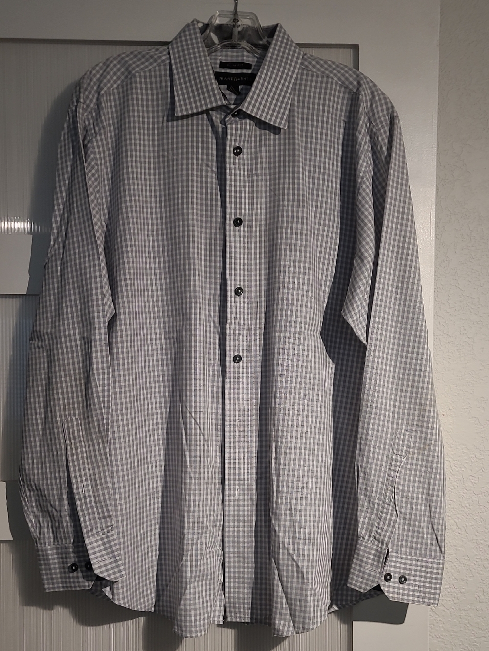JHane Barnes Men's Light Gray Checked Dress Shirt